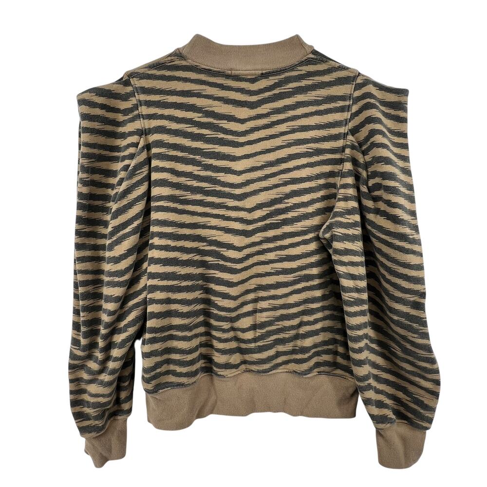 Agolde Size Medium Sweatshirt Striped Puff Sleeves Crew Neck Tan Cotton - Picture 2 of 3